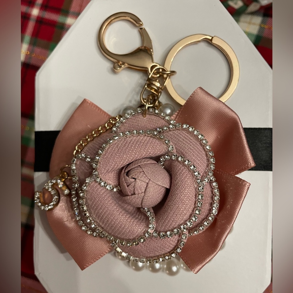 Elegant Pink rose crystal  Floral Keychain bag charm